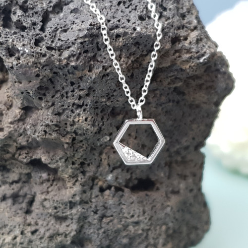 925 Sterling Silver Hexagon Necklace