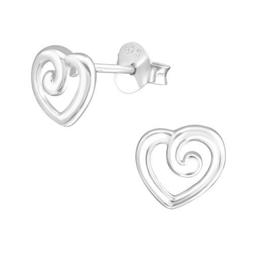 Swirl Plain Heart Sterling Silver Earrings