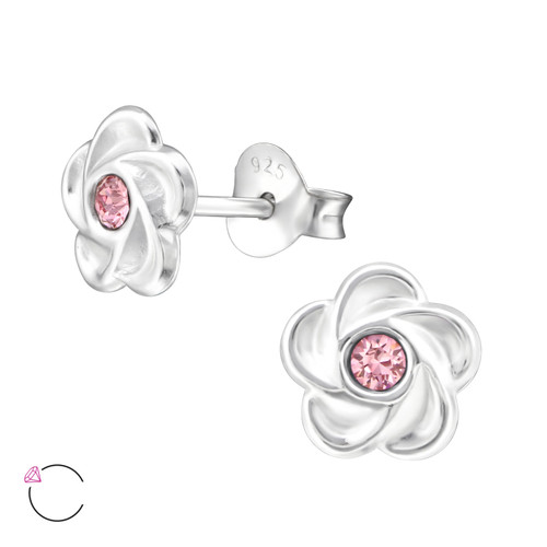 Light Rose Flower Sterling Silver Earrings