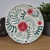 Salad Coupe Plate, hand painted Deep Red Flowers with Green / Teal Leaf and Vine Design, each plate is unique and one of it's kind, Food Safe or to be used as Wall Décor
