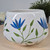 Hand Painted Blue Flowers and Vine Design, Handmade Plant Pot