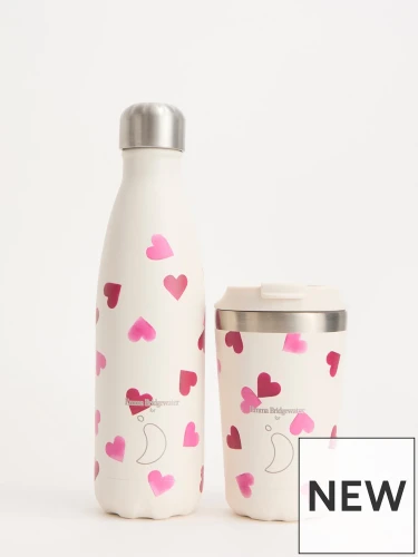 Chilly's Giftset Emma Bridgewater Pink Hearts - 500ml Bottle & 340ml Coffee Cup