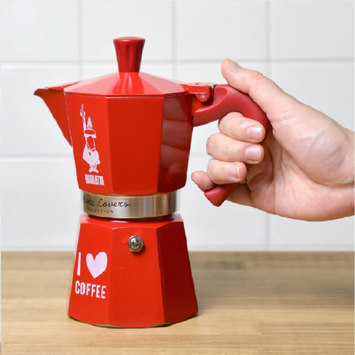 Bialetti - Moka Express 'I LOVE COFFEE' Espresso Maker - Red