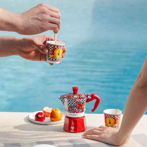 Bialetti Dolce & Gabanna Sicilian Cart - Set 2 Porcelain Cups & 2 Golden Stirrers