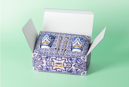 Bialetti Dolce & Gabanna Blue - Set 2 Porcelain Cups & 2 Silver Stirrers