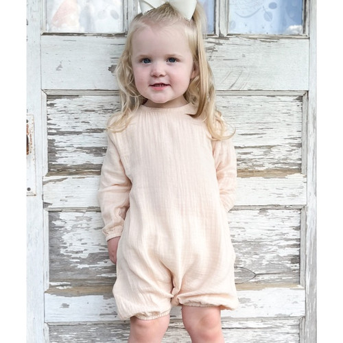 UNISEX TAN MUSLIN LONG ROMPER