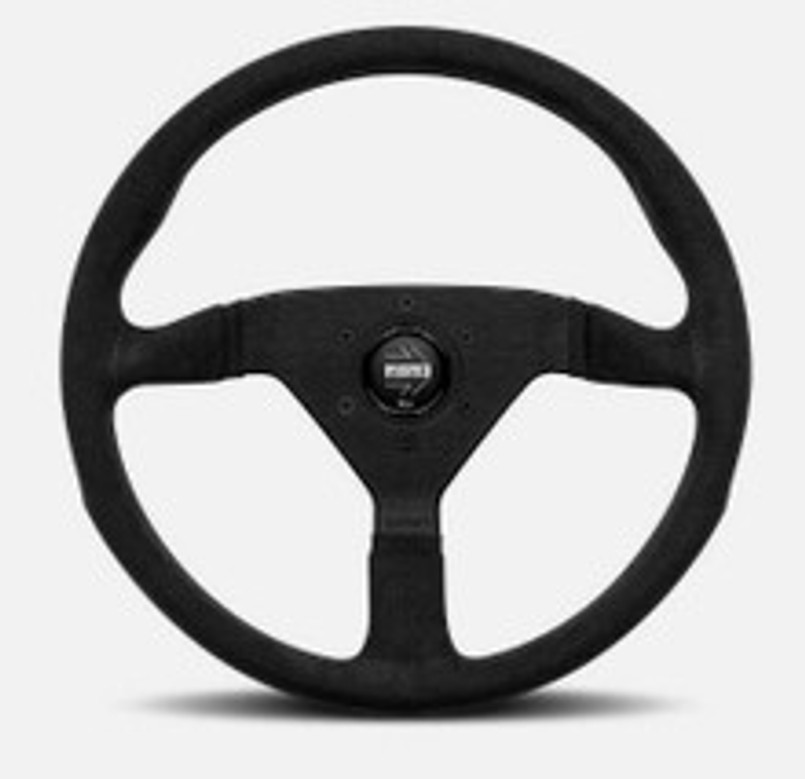 VMCALBLKBK35R - Defender Momo Monte Carlo Steering Wheel in Premium Black Microfibre - 350mm Sports Wheel Image 1