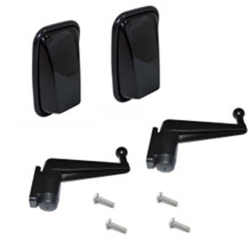 LRC1360 - Pair of Black Gloss Mirror Heads, Mirror Arms and Screws for Land Rover Defender - With Glass and Rubber Surround Image 1