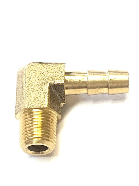 90 Degree 1/8" NPT to 1/4" Barb, Forged, Each