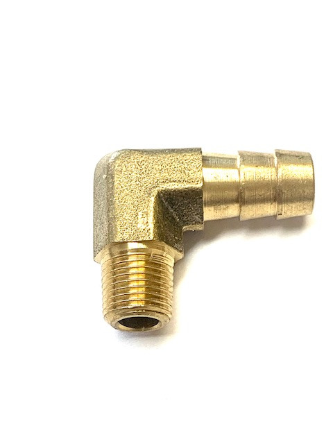 90 Degree 1/8" NPT to 3/8" Barb, Forged, Each