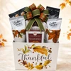 Thankful Coffee Moments Thanksgiving coffee gift basket with two fall mugs, coffee and gourmet treats
