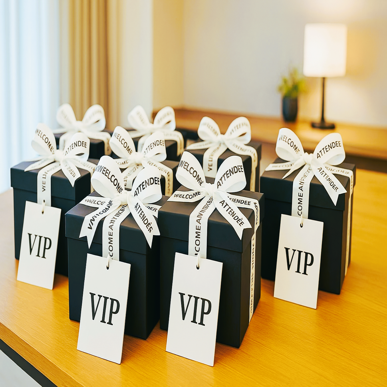 Black VIP gift boxes created for conference and executive welcome gifting