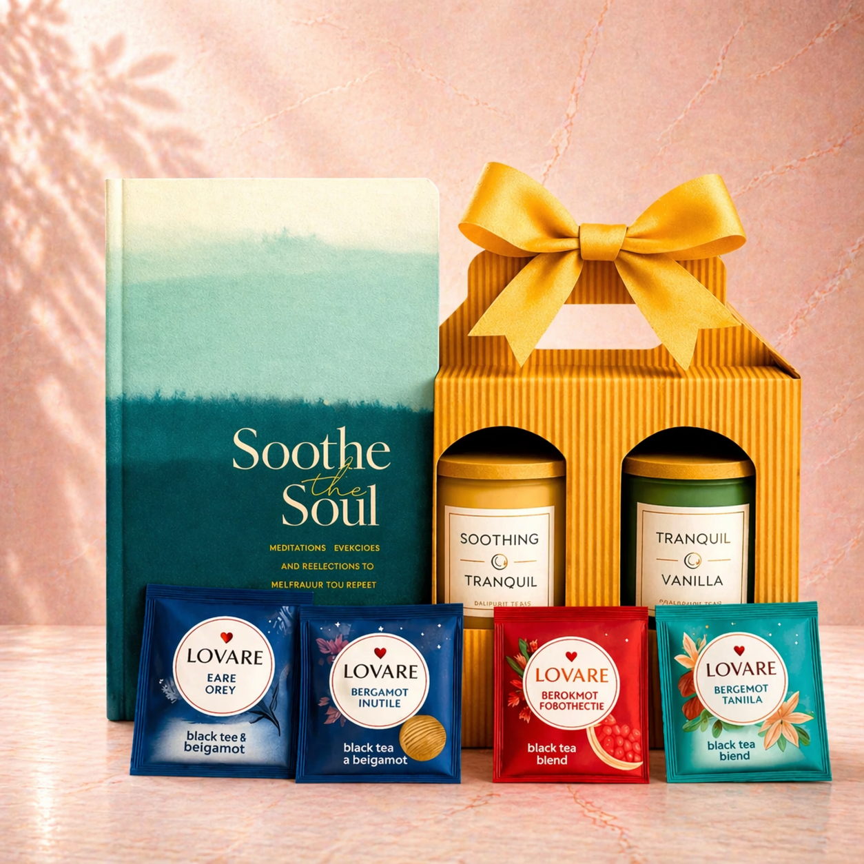 The Perfect Pause Gift for Mom with book candles and tea Joyce’s Baskets Miami