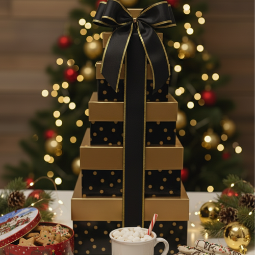 Black & Gold Excellence Gift Towers Corporate Gift Joyce’s Baskets Miami