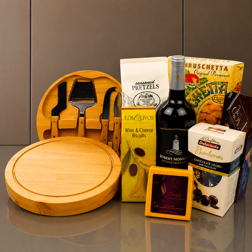 Wine and Cheese Gift Basket with Cheese Board Joyce’s Baskets Miami