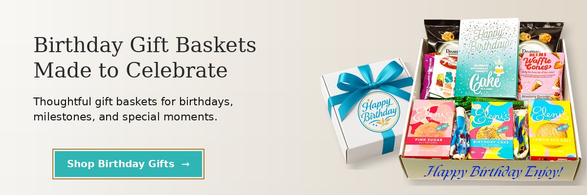 Birthday gift basket with gourmet treats from Joyce&rsquo;s Baskets Miami