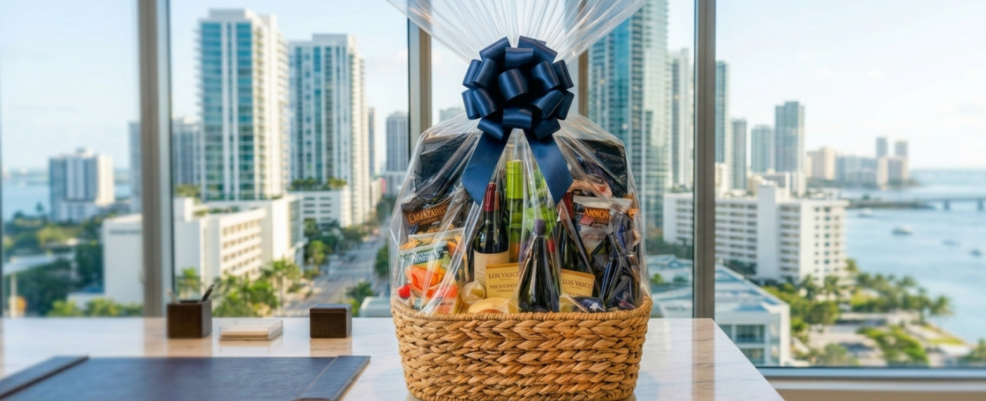 A custom luxury gift basket featuring premium curation, designed by Joyce's Baskets Miami.