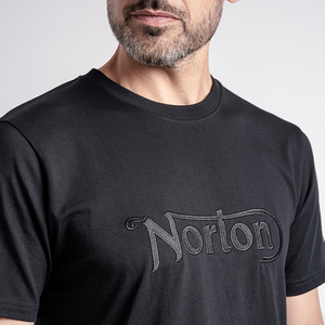Norton Short Sleeve Black Tee with Large Embroidered Black Logo