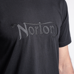 Norton Short Sleeve Black Tee with Large Embroidered Black Logo