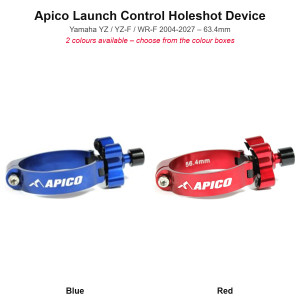 Apico launch control holeshot device for Yamaha YZ/YZ-F/WR-F in blue and red (composite of the Apico product photos, not a single photo)
