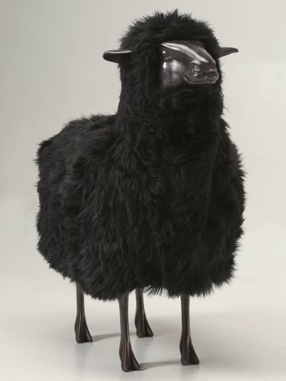 Old Plank Black Sheep in Bronze and Real Fur | Old Plank