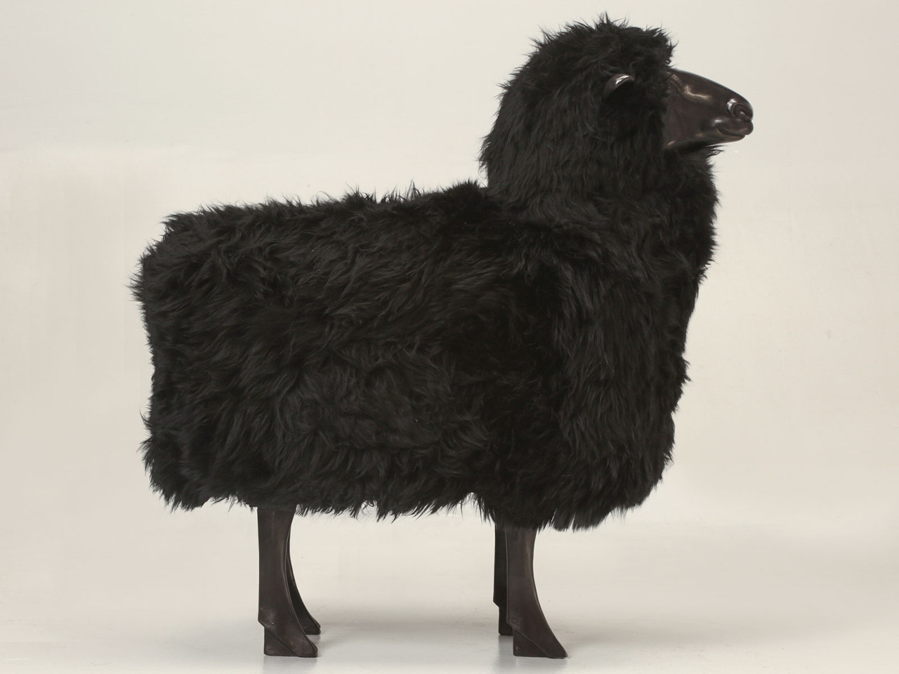 Old Plank Black Sheep in Bronze and Real Fur | Old Plank