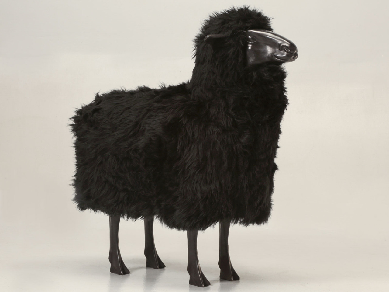Old Plank Black Sheep in Bronze and Real Fur | Old Plank