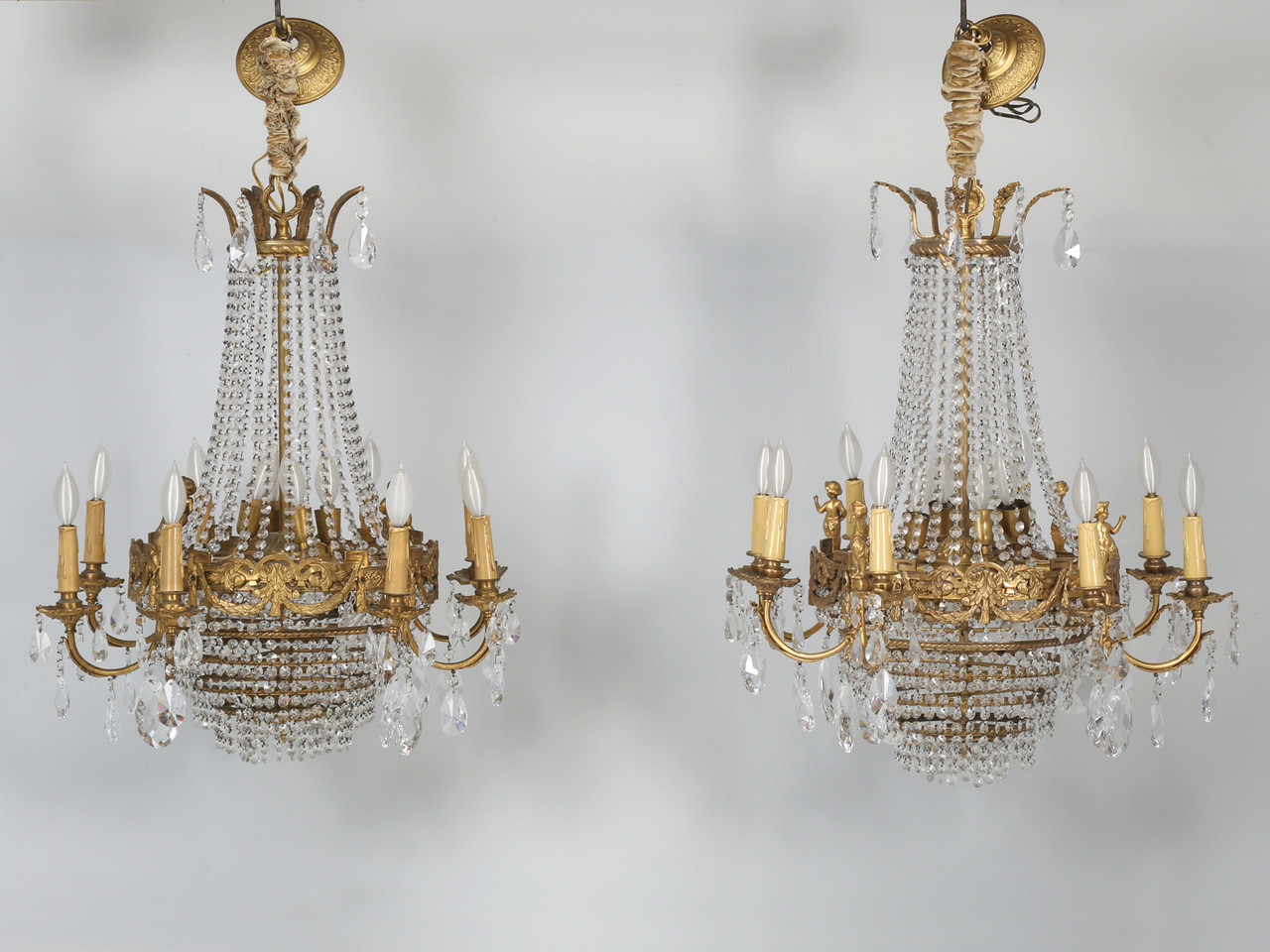 Vintage French Empire Style Gilt Chandeliers