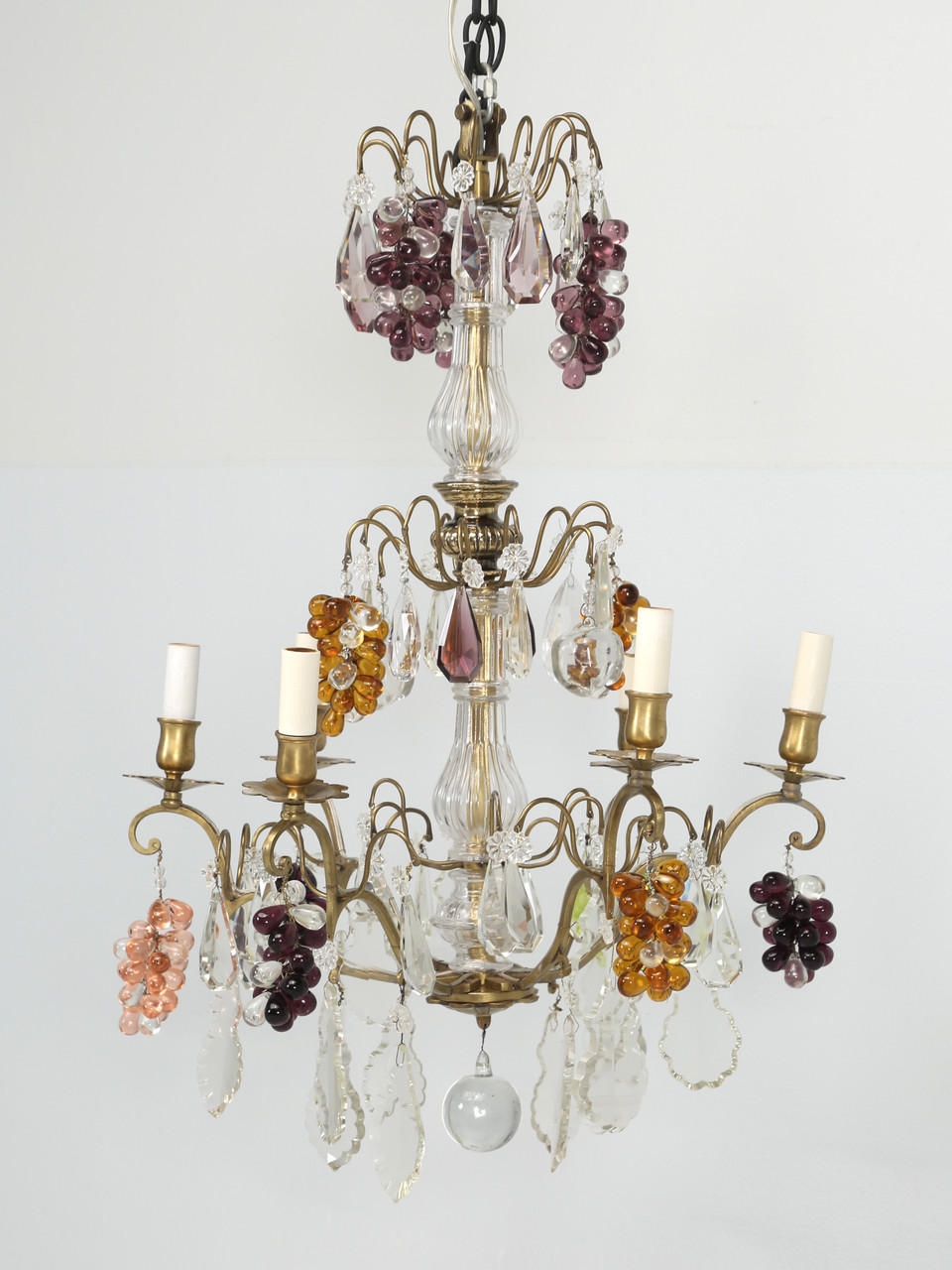 Vintage French Hanging Grape Crystal Chandelier 6-Lites