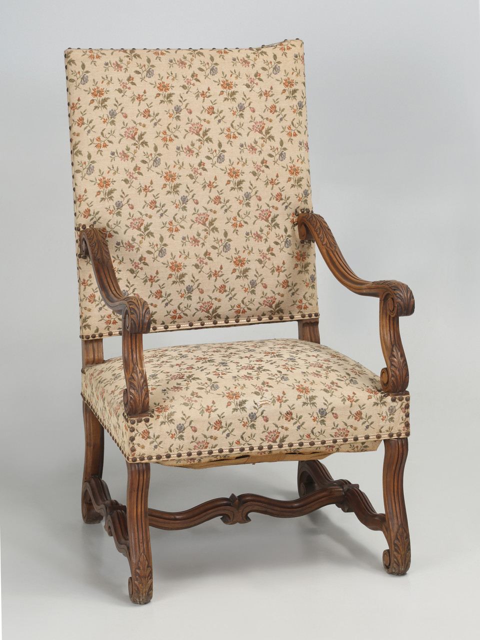Antique French Walnut Hand Carved Armchair or Throne Chair Unrestored  Condition