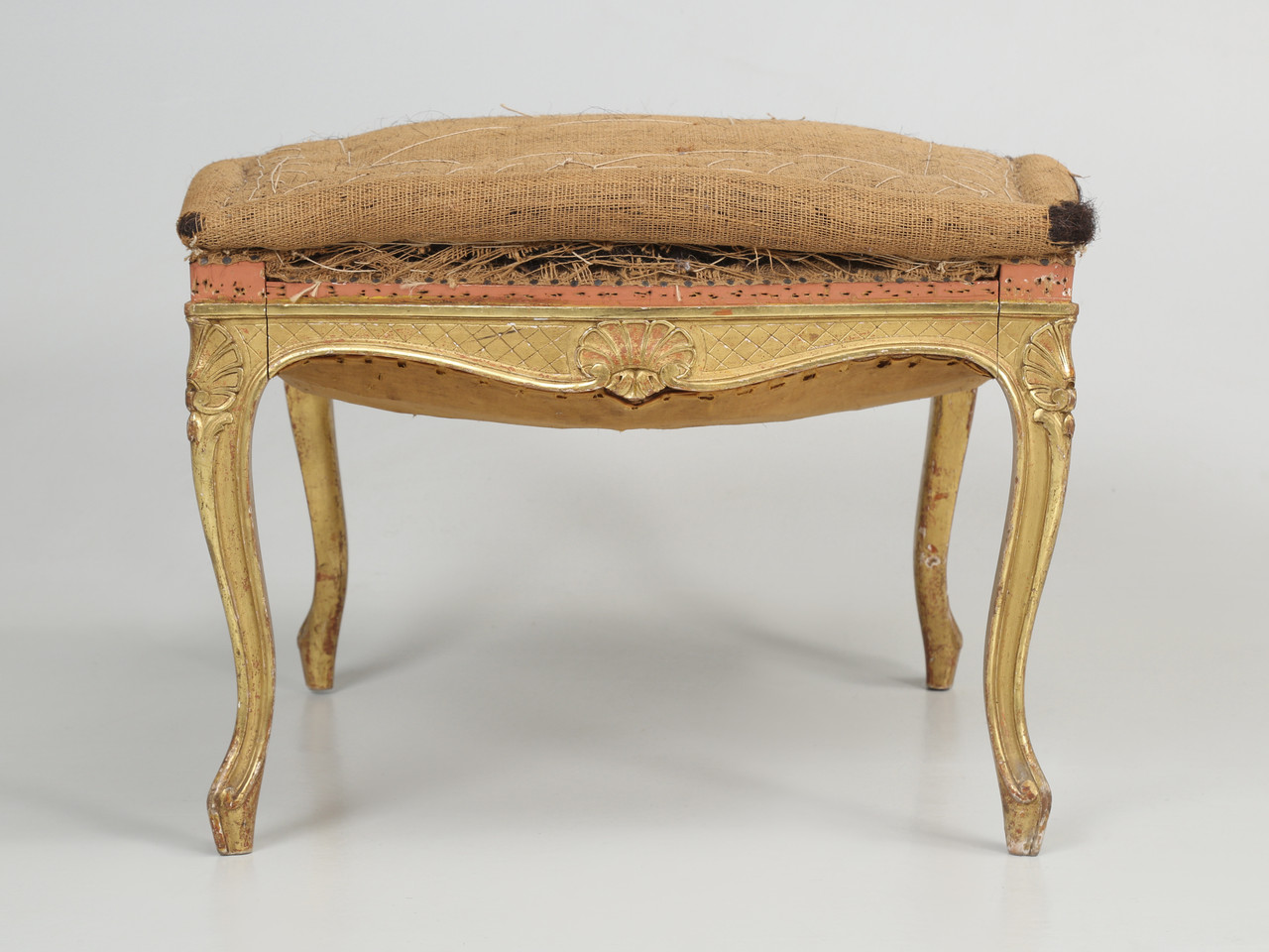 Antique French Louis XV Foot Stool, Ottoman Gilded
