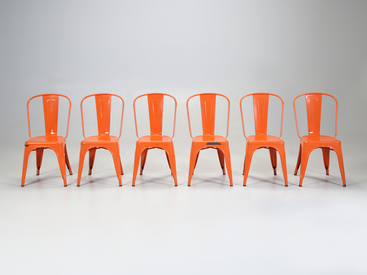 Vintage Orange Original French Tolix Steel Stacking Chairs - Set