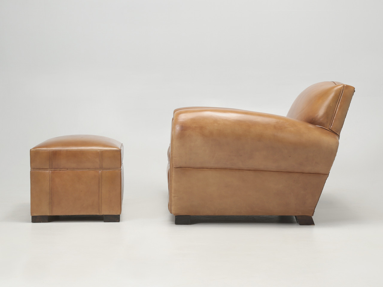 French Inspired Leather Club Chair with Ottoman