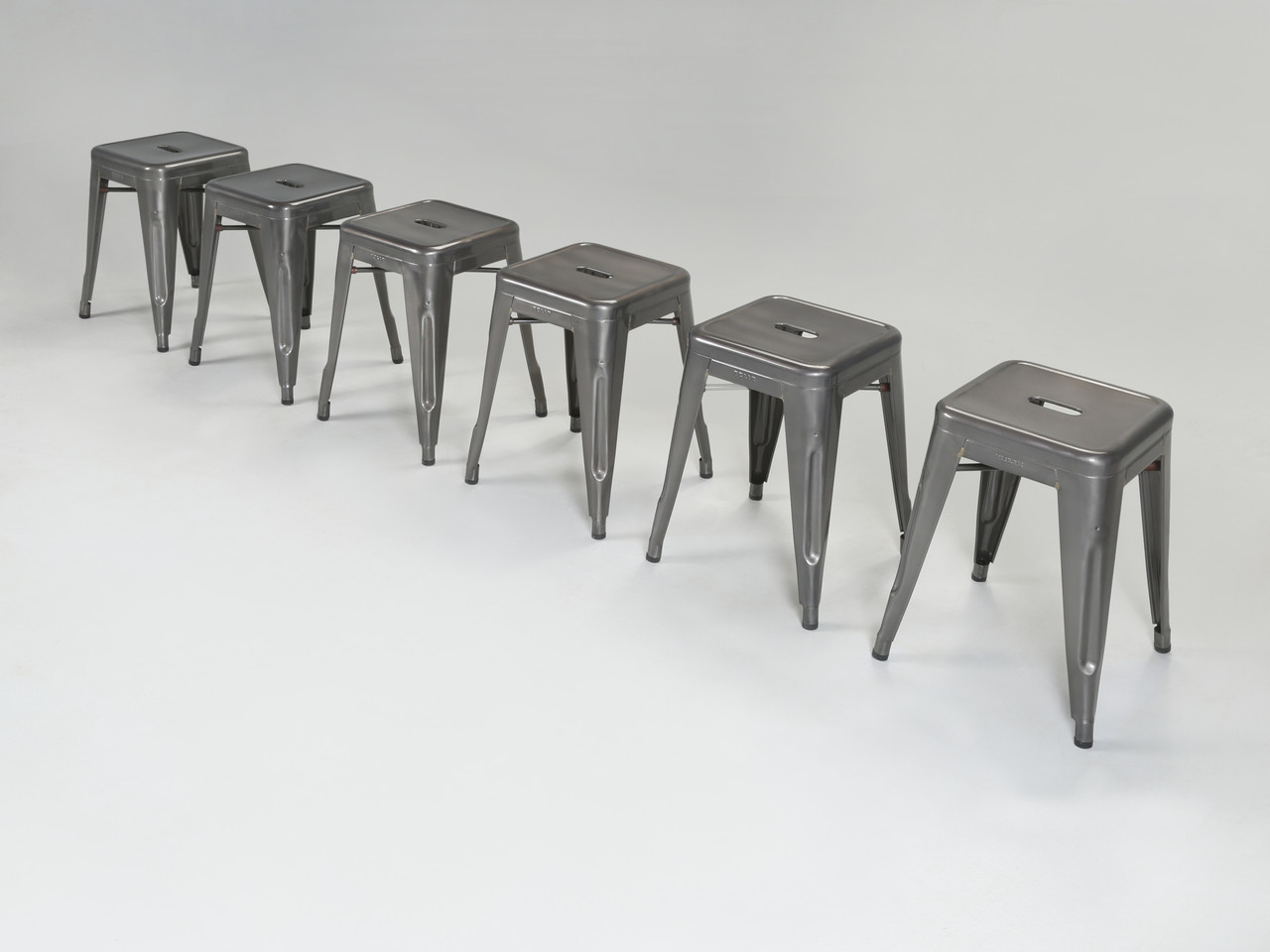 Six Original French Tolix Glossy Dark Grey Stacking Stools