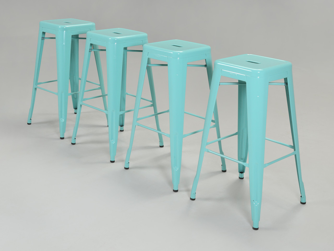 Four Authentic French Tolix Cyan Blue Stacking Bar Stools
