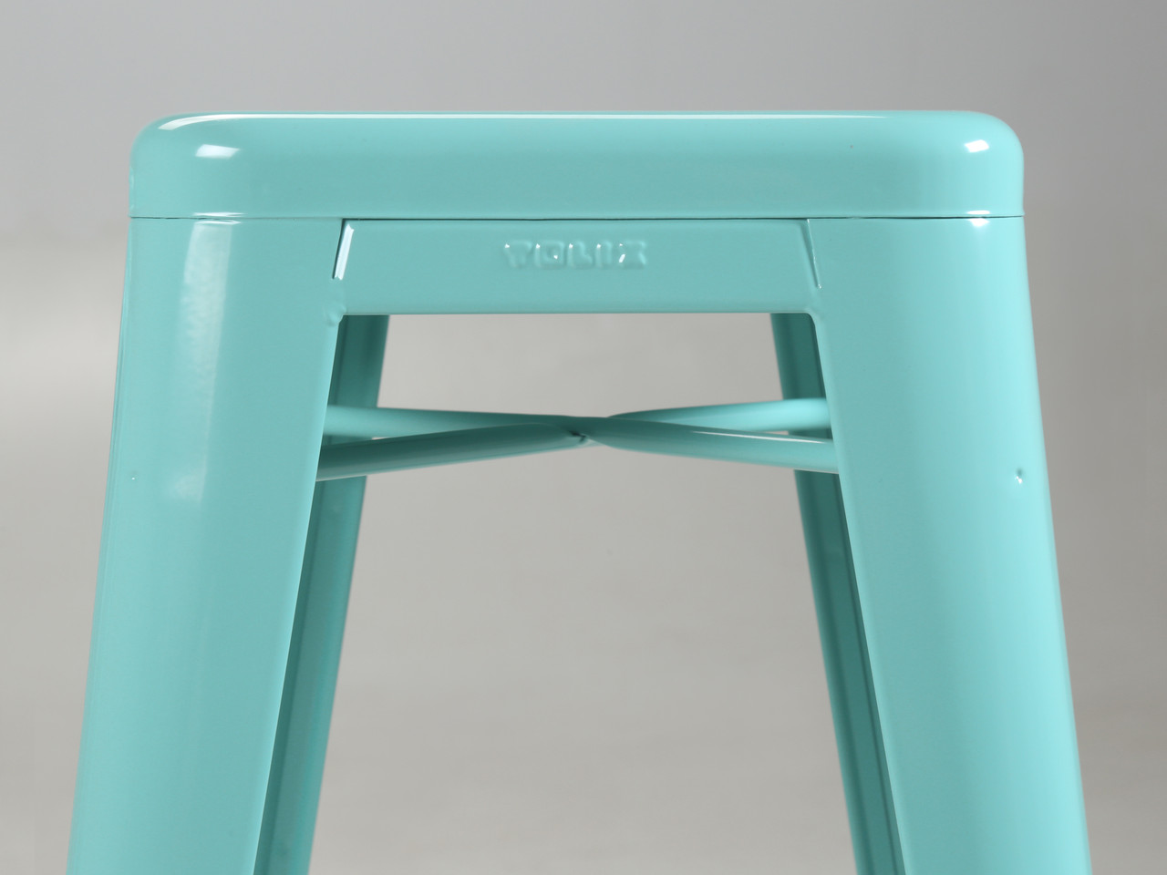 Four Authentic French Tolix Cyan Blue Stacking Bar Stools