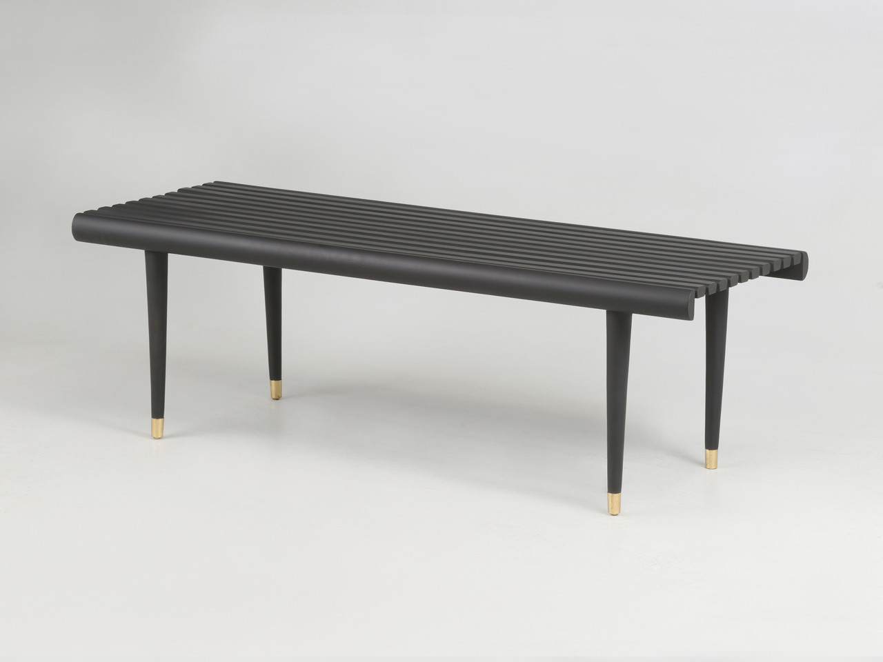 Mid-Century Modern Bench - Black with Gilded Feet