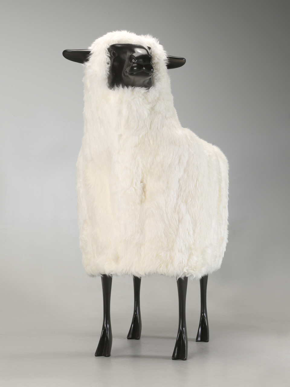 専用です　SHEEP FUR Old Plank Sheep 6' - Real Sheep Fur Large Sheep Sculpture.