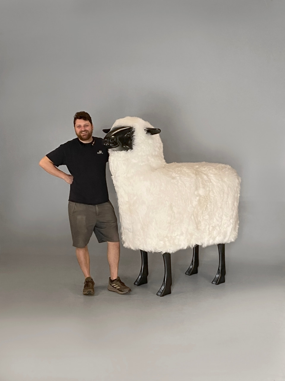 Old Plank Sheep 6' - Real Sheep Fur Large Sheep Sculpture.