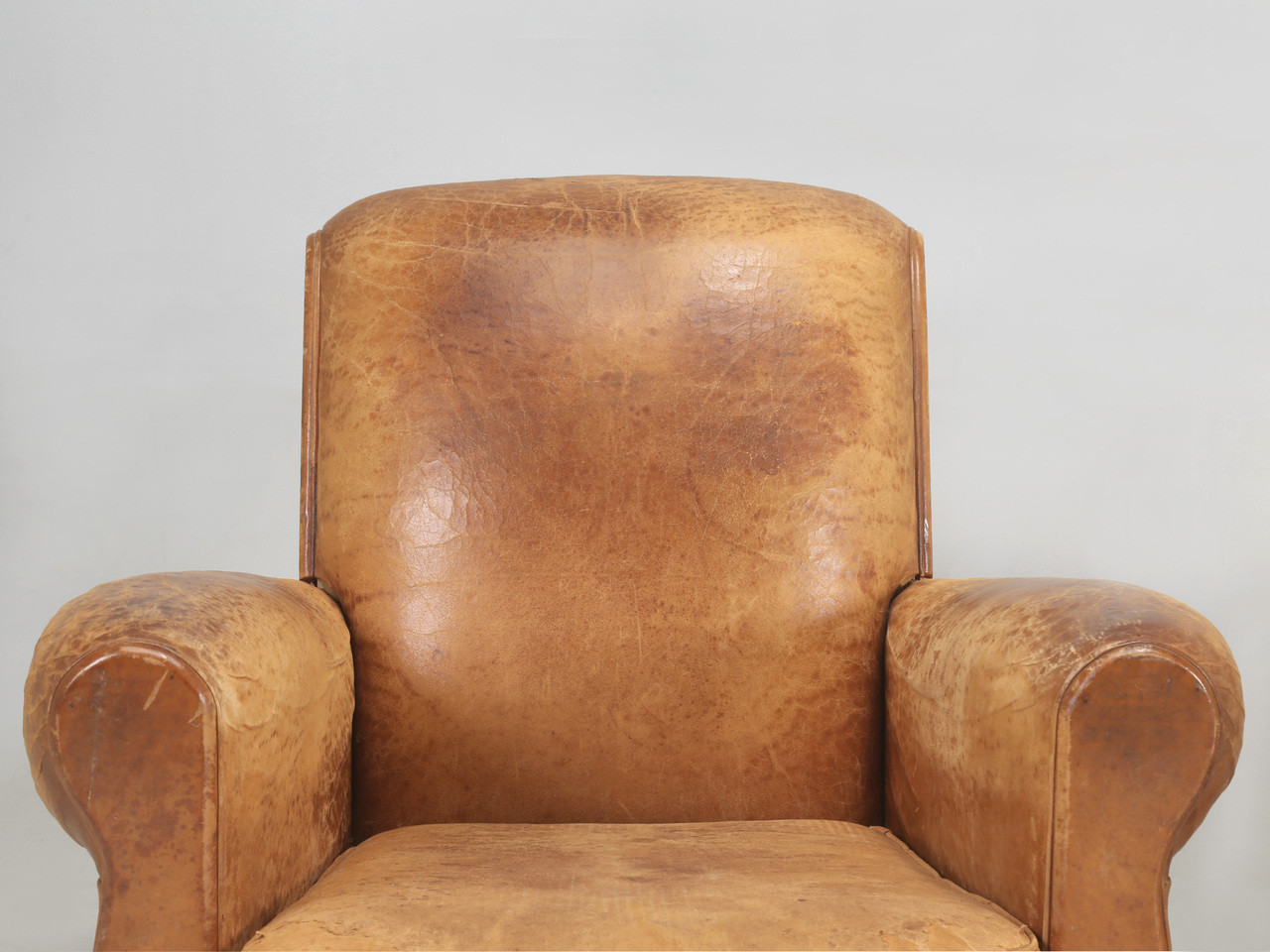 Pair French Leather Club Chairs, Require Restoration