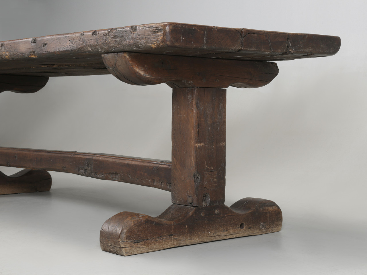 Antique Trestle French Rustic Oak Table Original c1800