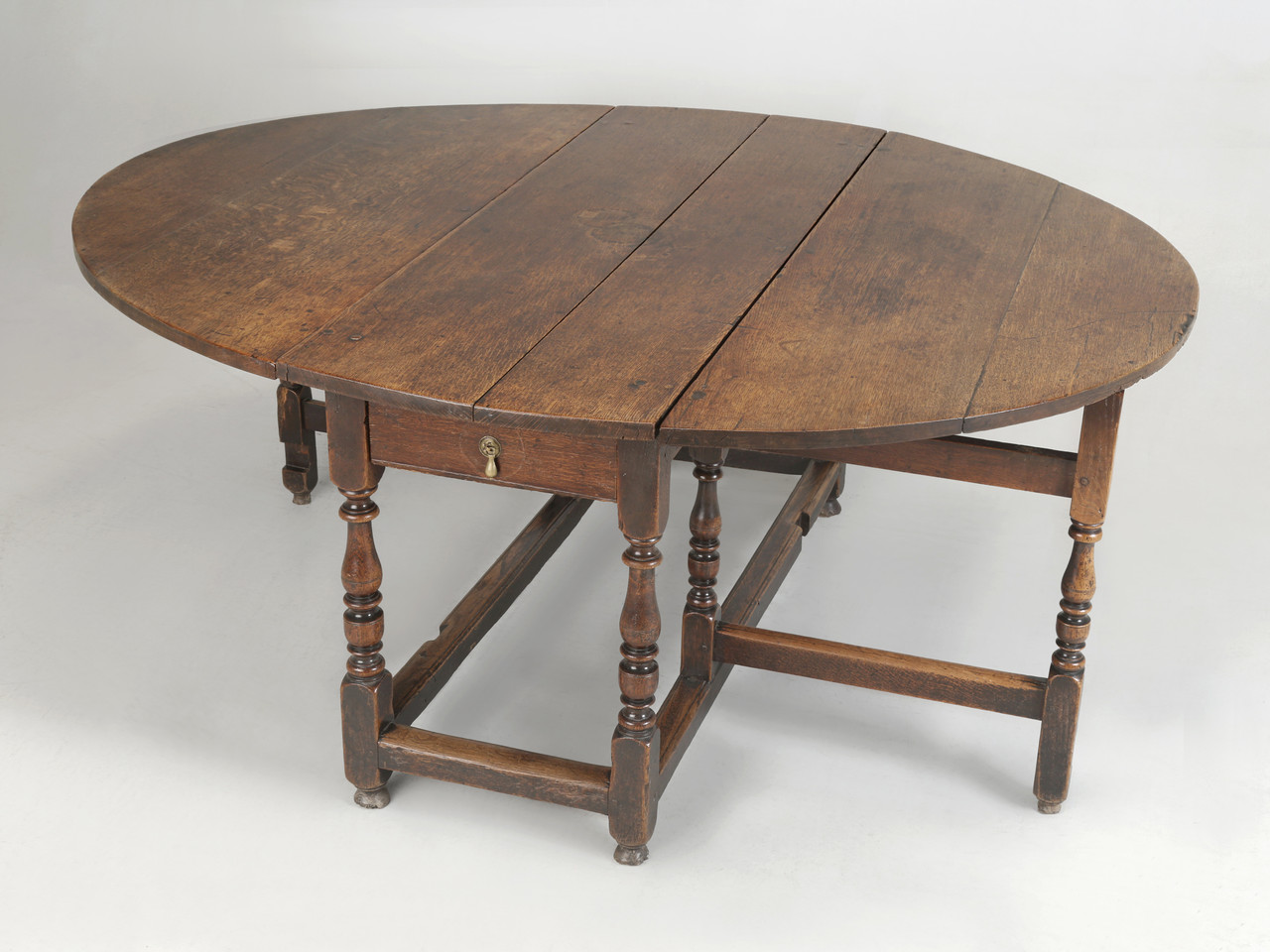 Antique English Dining Table: 250-Year Old Oak Drop-Leaf