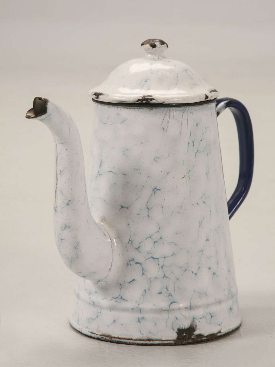 Vintage Blue Enamel Cast Iron Kettle - Coffee Pot