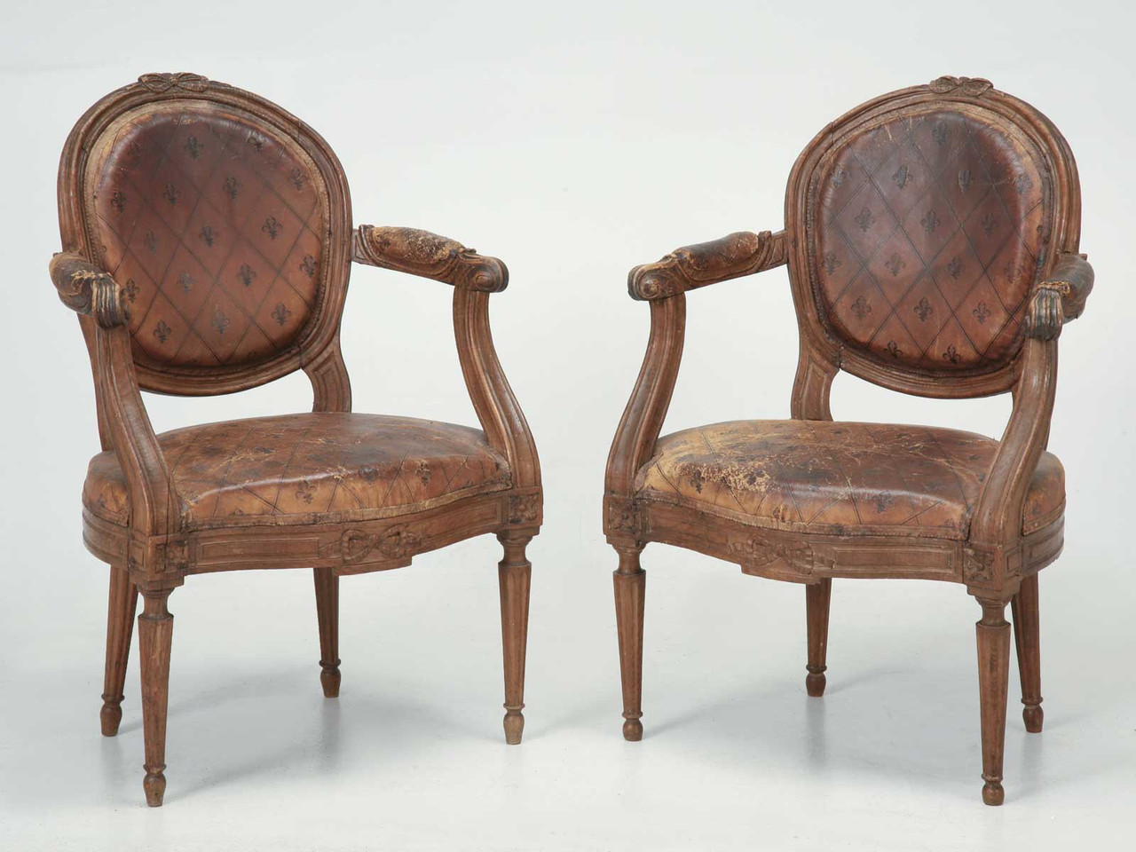 French Louis XVI Armchairs Original Leather | Old Plank