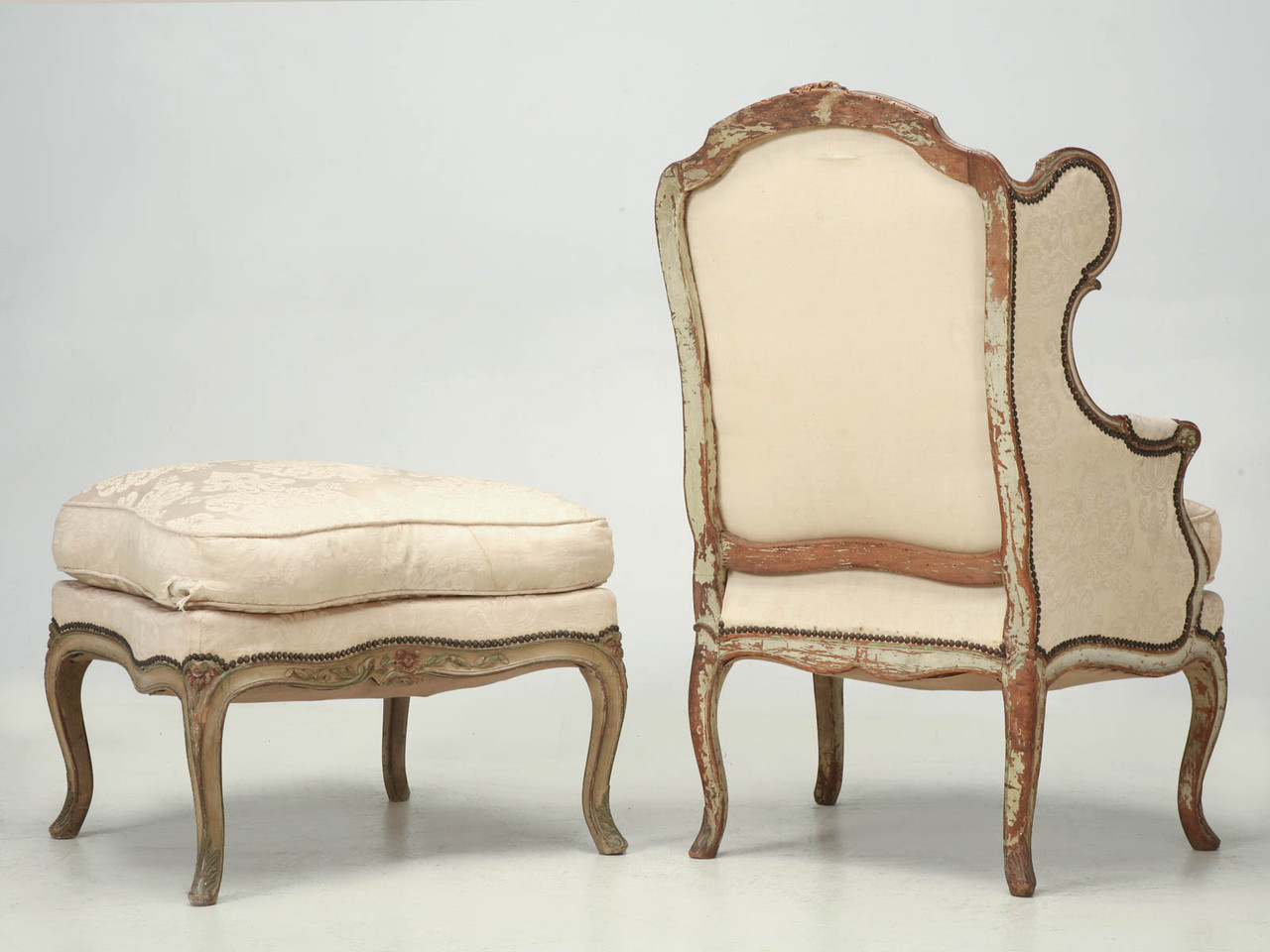Baker French Louis XV Style Painted Wide Wingback Bergere 