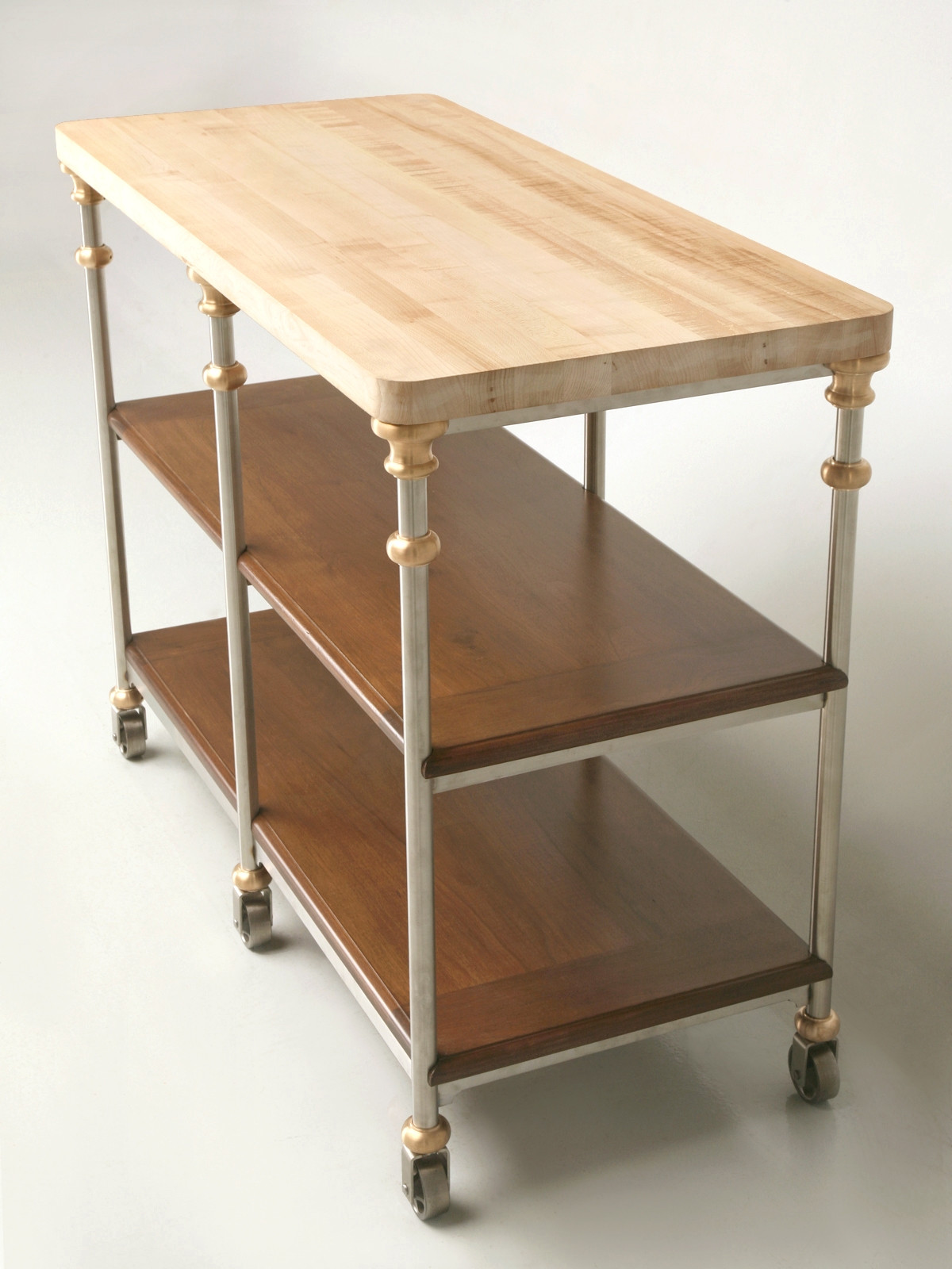 Butcher Block Stainless Steel and Bronze Kitchen Island Old Plank