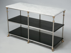 French Industrial Style Kitchen Island, Stainless Steel and Bronze with Paw Feet French Industrial Style Kitchen Island, Stainless Steel and Bronze with Paw Feet