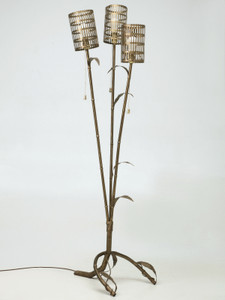Vintage Italian Gilded Metal, Organic Relief Bamboo-Form Floor Lamp, Rewired Vintage Italian Gilded Metal, Organic Relief Bamboo-Form Floor Lamp, Rewired