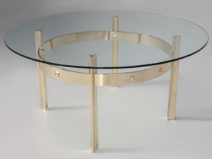 Custom Made Modern Brass & Glass Coffee Table Front Angled Custom Made Modern Brass & Glass Coffee Table Front Angled