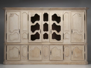 Massive Antique French Bookcase or Cupboard in Limed White Oak Older Restoration c1800's Front View Massive Antique French Bookcase or Cupboard in Limed White Oak Older Restoration c1800's Front View